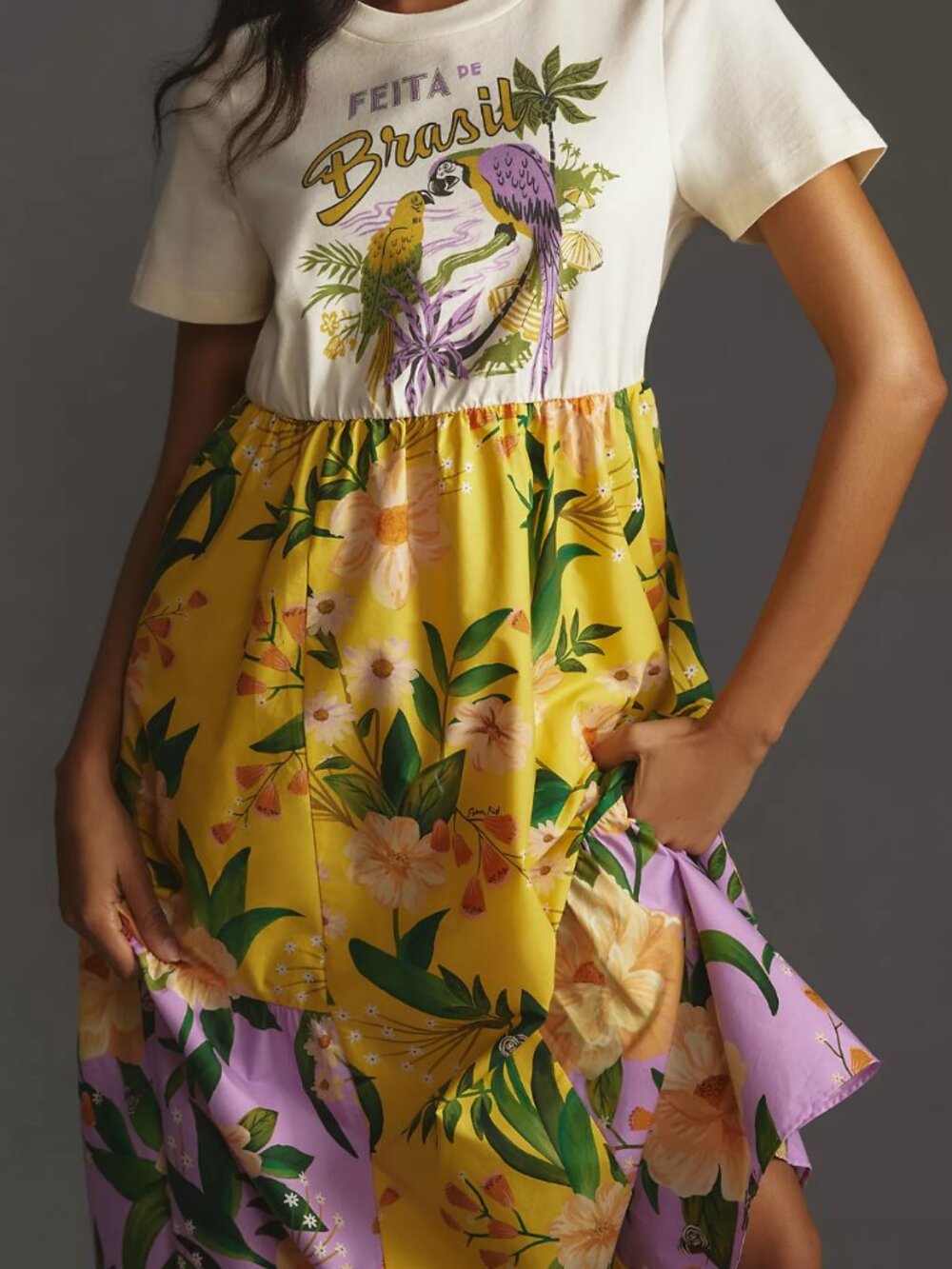 FARM RIO Tiered Maxi Shirt Yellow Dress Size Small Petite - Picture 2 of 8